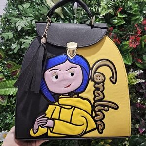 Coraline Themed Black and Yellow Backpack